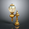 Vintage Gold Brass Wall Lamp With Patterned Transparent Glass Shade And Decorative Base
