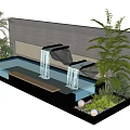 Landscape Feature Wall with Waterfall Flow Palm Trees Green Plants and Tiled Design