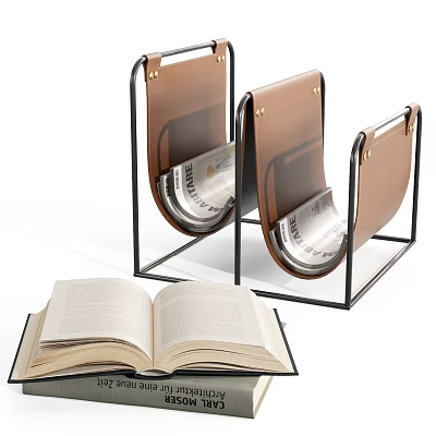 Modern Metal Frame Leather Storage Rack For Magazines And Books 3d model
