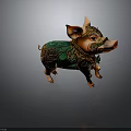 Ornate Pig Shaped Decorative Furniture Piece With Intricate Green And Brown Patterns