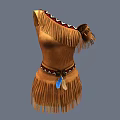 Traditional Brown One Shoulder Fringed Clothing With Arm Cuff Belt Colorful Patterns And Blue Feather