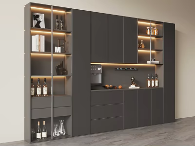 Modern Full Wall Sideboard Cabinet With Warm LED Lights And Large Multifunctional Wine Storage 3d model