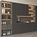 Modern Full Wall Sideboard Cabinet With Warm LED Lights And Large Multifunctional Wine Storage