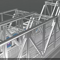 Modern Metal Truss Bridge Over Blue Water With Passing Light Rail Train