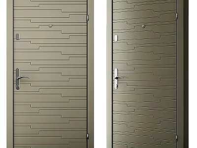 Modern Metal Swing Door With Horizontal Striped Pattern And Silver Handle Design 3d model
