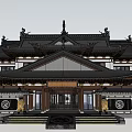 Traditional Chinese Ancient Architecture Featuring Overhanging Eaves And Wooden Structure Design