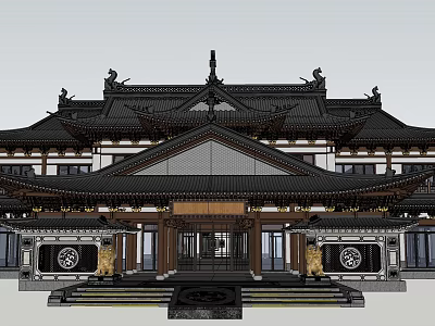 Traditional Chinese Ancient Architecture Featuring Overhanging Eaves And Wooden Structure Design 3d model