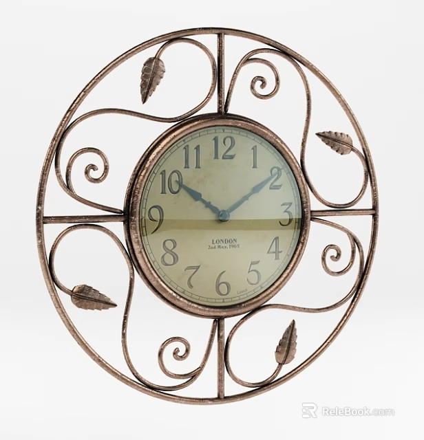 Elegant Vintage Metal Frame Clock With Intricate Scrollwork And Leaf Accents 3d model