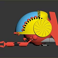 Game Movie Character Yellow Blue Spherical Robot With Red Legs And Mechanical Design