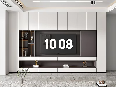Modern TV Cabinet Design With Open Shelves TV Screen Drawers and Decorative Items 3d model