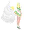 Fantasy Female Character in Green White Dress with Yellow Hair and White Floating Companion Creature