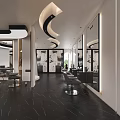 Modern Luxury Hair Salon Interior Design Featuring Professional Styling Chairs And Soft Curved Ambient Lighting