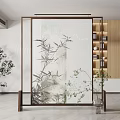 Elegant Chinese Style Room Divider With Bamboo Pattern And Wooden Frame 3d model
