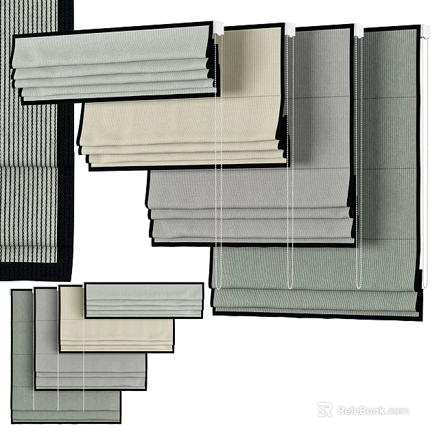 Various Colored Roman Blinds with Classic Design and Different Fabric Textures for Home Window Decoration 3d model 