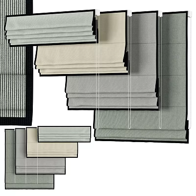 Various Colored Roman Blinds with Classic Design and Different Fabric Textures for Home Window Decoration 3d model