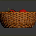 Fresh Ripe Red Tomatoes in a Wicker Basket on Dark Background