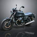 Vintage Black Motorcycle With Round Headlight Leather Seat And Metal Exhaust