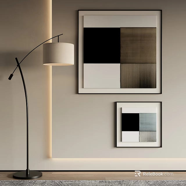 Minimalist Wall Decor With Abstract Paintings And Modern Floor Lamp 3d model 