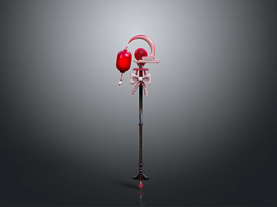 Long Metal Decorative Staff With Pink Curved Top And Red Spherical Ornament 3d model