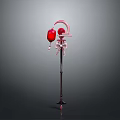 Long Metal Decorative Staff With Pink Curved Top And Red Spherical Ornament