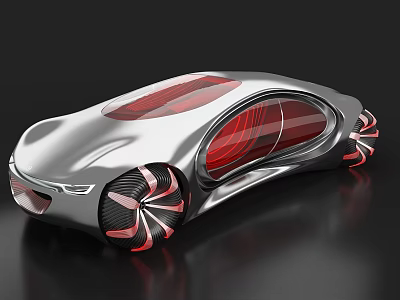 Futuristic Sleek Silver Car With Streamlined Design Red Accents And Unique Wheel Details 3d model