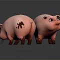 Two Adorable Pink Pig 3D Models With Brown Stain On One And Smooth Texture