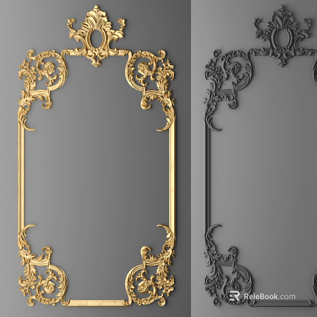 Ornate Carved Frame Design In Gold And Black With Intricate Decorative Patterns 3d model 