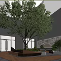 Modern Front Desk Reception Area With Large Green Tree And Wooden Counter