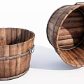 Vintage Rustic Wooden Barrel Shaped Wash Basin With Metal Hoops