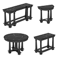 Elegant Black Marble Tables With Column Legs And Various Shapes 3d model