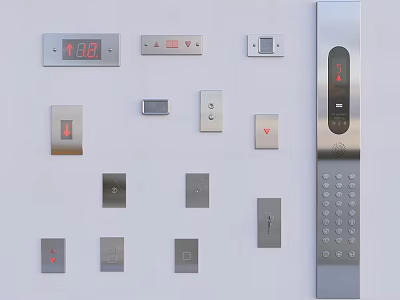 Elevator Control Components With Metal Buttons Panels And Floor 3d model