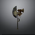 Steampunk Style Hybrid Weapon With Axe Blade Gun Barrel And Gear Decorative Details