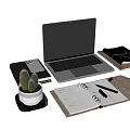Modern Laptop On White Desk With Notebooks Cactus Plants Marble Coasters Gold Phone Case