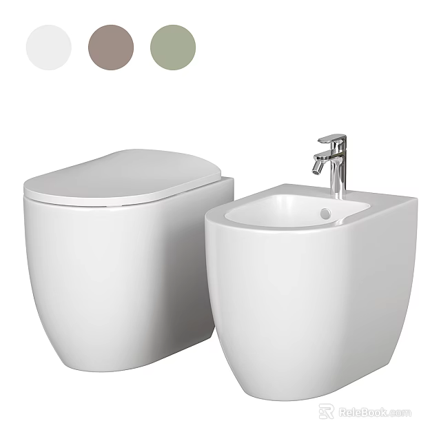 Modern White Toilet Design With Matching Bidet And Sleek Ceramic Finish For Bathroom 3d model 