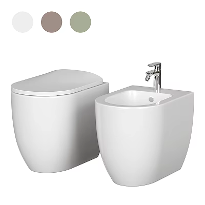 Modern White Toilet Design With Matching Bidet And Sleek Ceramic Finish For Bathroom 3d model