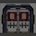 Sci Fi Metal Doorway With Red Panels Blue Lights And Warning Stripes