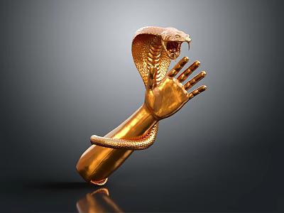 Golden Reptile Snake Sculpture Coiled Around Human Hand Art Piece 3d model