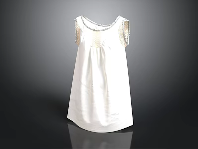 White Sleeveless Dress With Pearl Trim Round Neck And Loose Fit Design 3d model