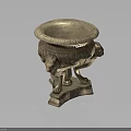 Vintage Style Decorative Household Item With Lion Head Accents And Carved Base Stand