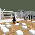Modern Ongfor We Leisure Area With Green Plant Wall Wooden Long Table And Colored Stools