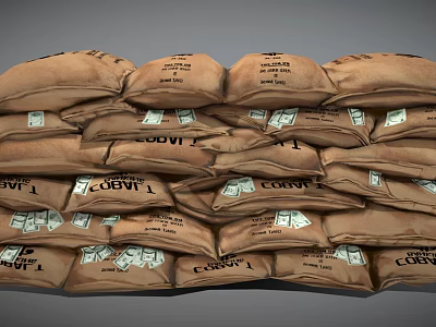 Household Brown Storage Bags With 1 MILLION Label And Containing Dollar Bills 3d model