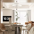 Modern Restaurant Interior With Marble Top Dining Table Chairs Hanging Light Plant And Natural Light