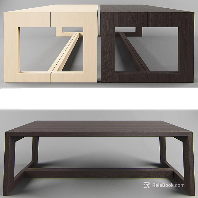 Modern Wooden Coffee Table With Geometric Frame And Layered Structure In Light Dark Tones 3d model 