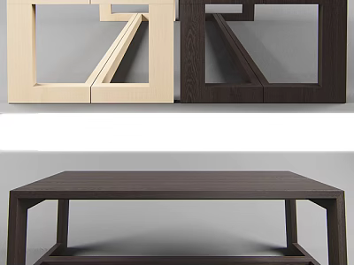 Modern Wooden Coffee Table With Geometric Frame And Layered Structure In Light Dark Tones 3d model