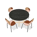 Modern Round Dining Set With Black Table And Four Beige Chairs 3d model