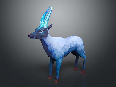 Mythical Fantasy Game Movie Character With Shiny Blue Antlers White Blue Fur 3d model