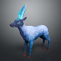 Mythical Fantasy Game Movie Character With Shiny Blue Antlers White Blue Fur