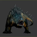 Fierce 3D Game and Movie Monster Character With Blue Orange Skin Spiked Back Open Mouth