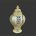 Blue And White Carved Sculpture Vase With Intricate Patterns And Lid