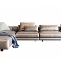 Modern Light Brown Leather Sectional Sofa With Pillows And Blue Throw Blanket 3d model